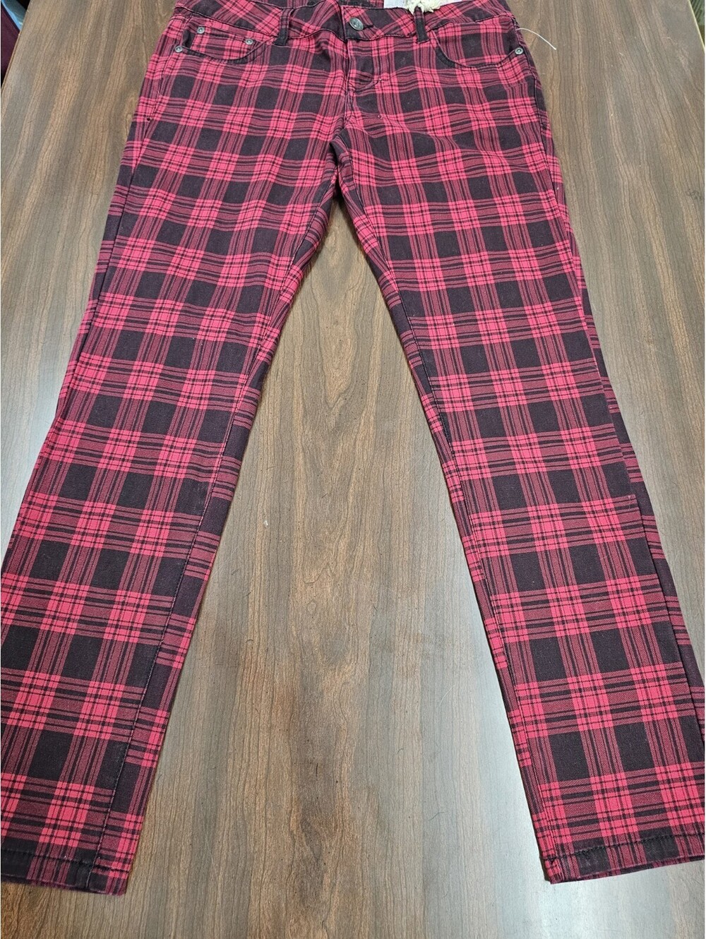 NWT Truce Denim Womens 13 Red Black Plaid Skinny Pants Tartan Punk Rock Stretch